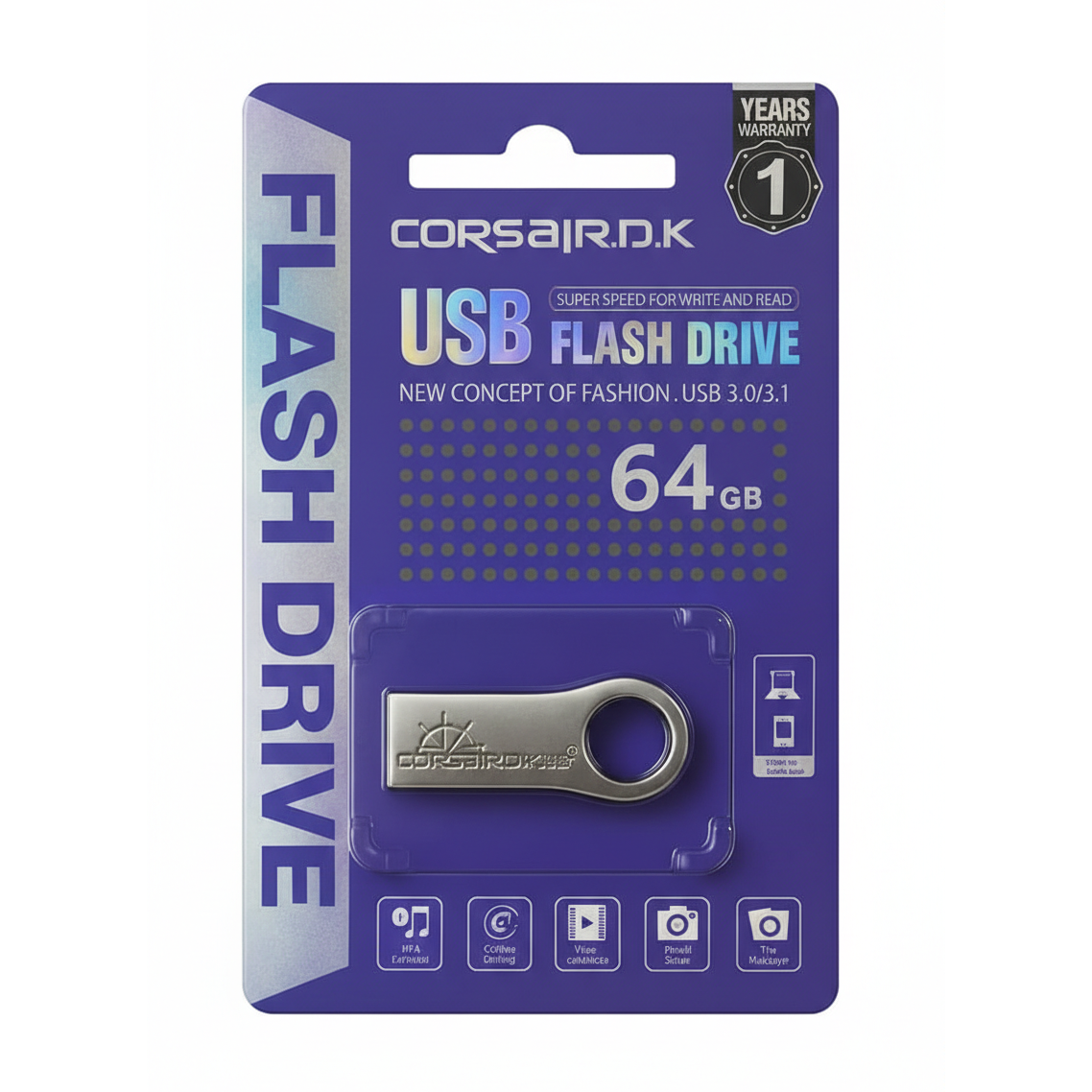 Corsair.D.K 64GB USB 3.0/3.1 Yüksək Sürətli Metal Fləş Kart